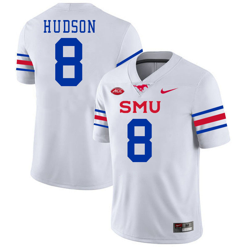 SMU Mustangs #8 Jordan Hudson Jersey College Football Uniforms-White